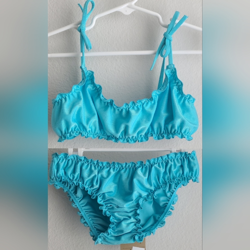NTW Calzedonia- Girl's Aquamarine Shine colored Bikini Set, Sz 12